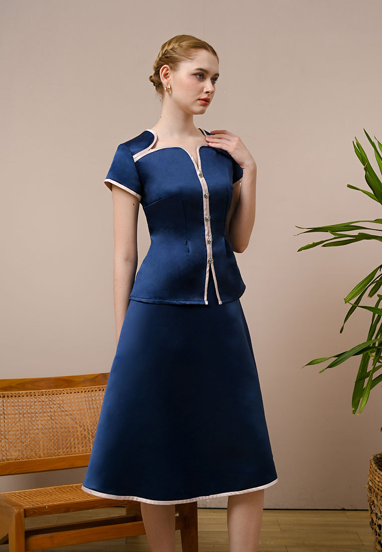Catalina Top - Duchess Satin Fit Flared Top – ESYE Singapore