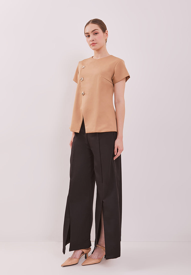 Manon Top - Overlap Buttoned Twill Top