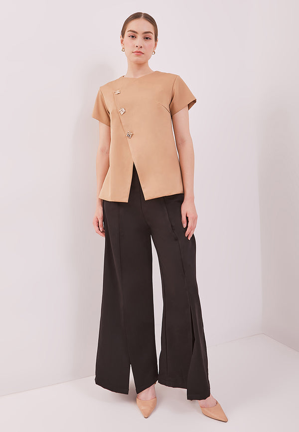 Lorenz Pants - Front Slit Wide Leg Pants