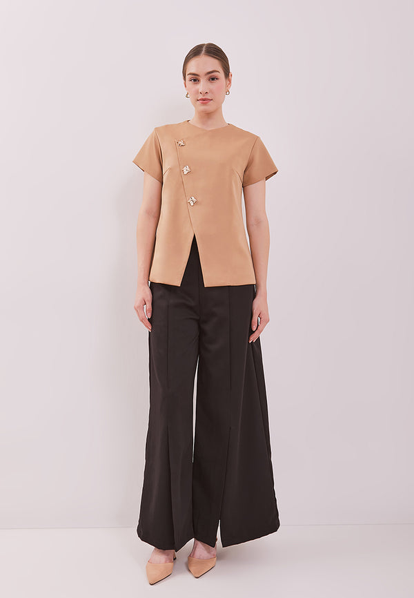 Manon Top - Overlap Buttoned Twill Top