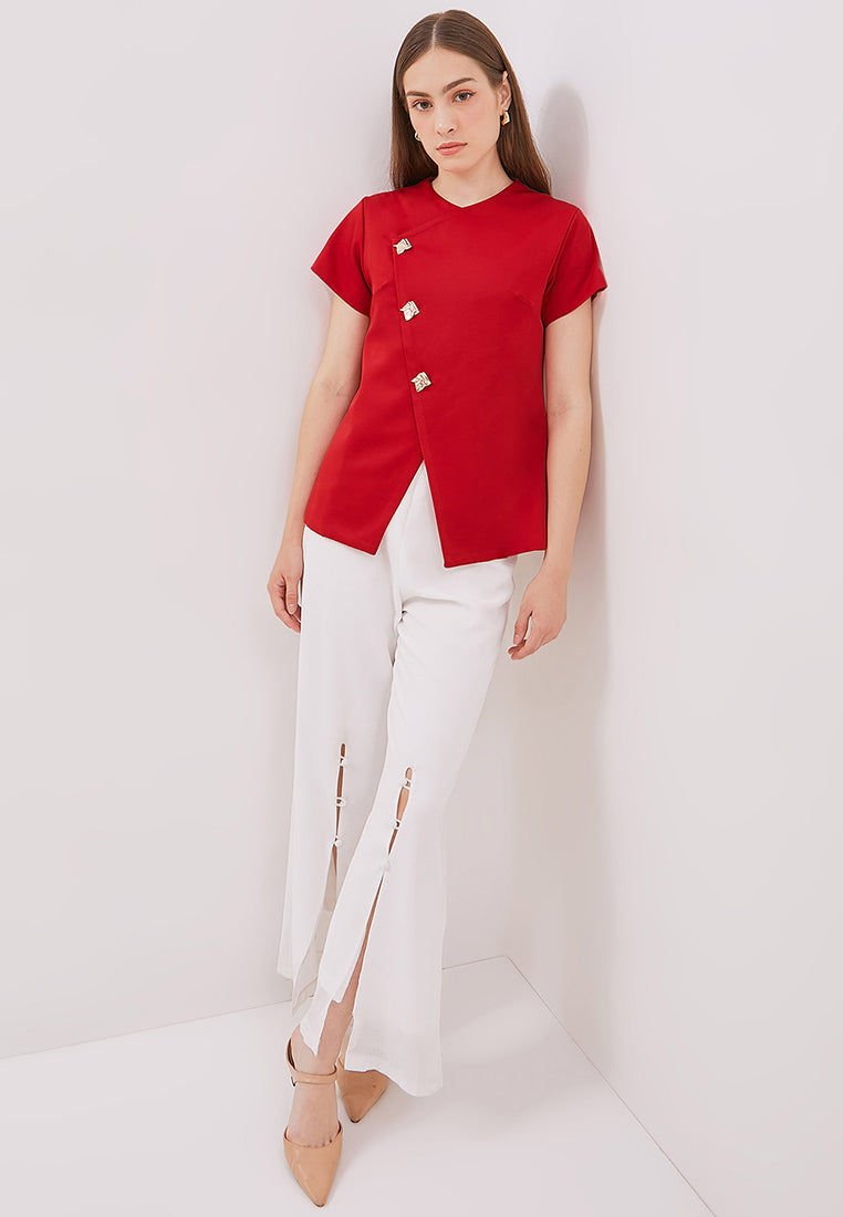 Manon Top - Overlap Buttoned Twill Top