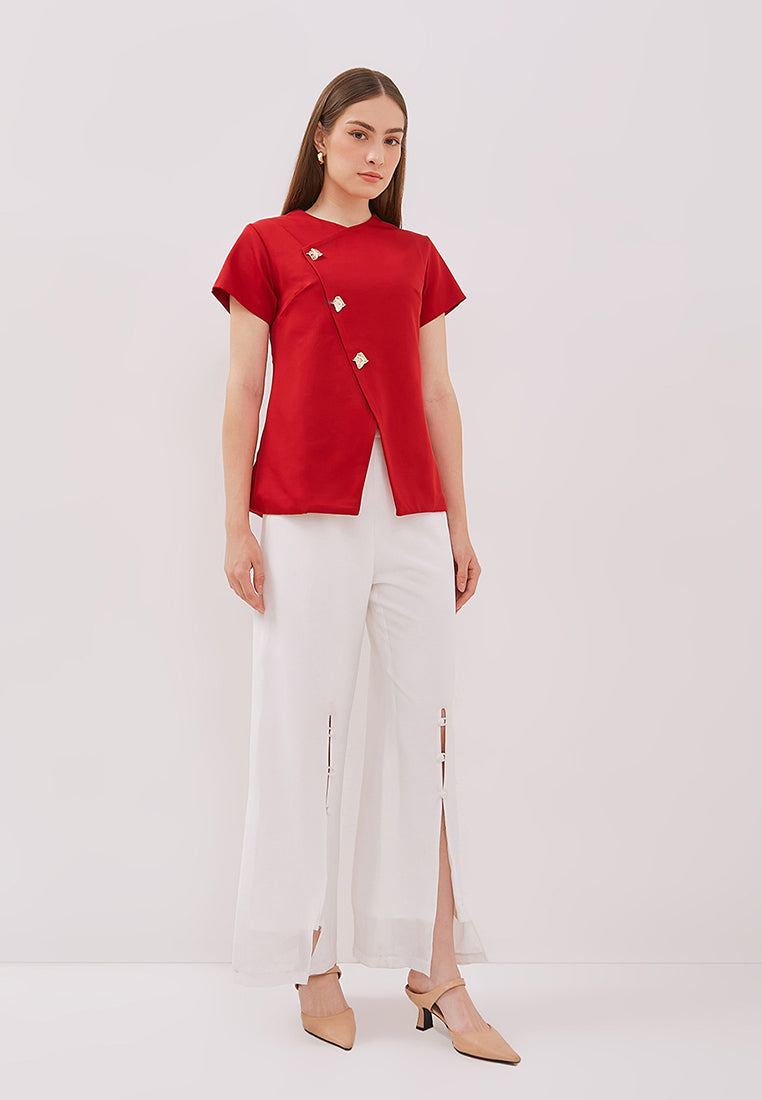 Manon Top - Overlap Buttoned Twill Top