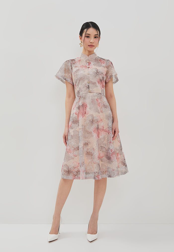 Liora Cheongsam Dress - Ombre Floral Dress Pink  ESYE Singapore